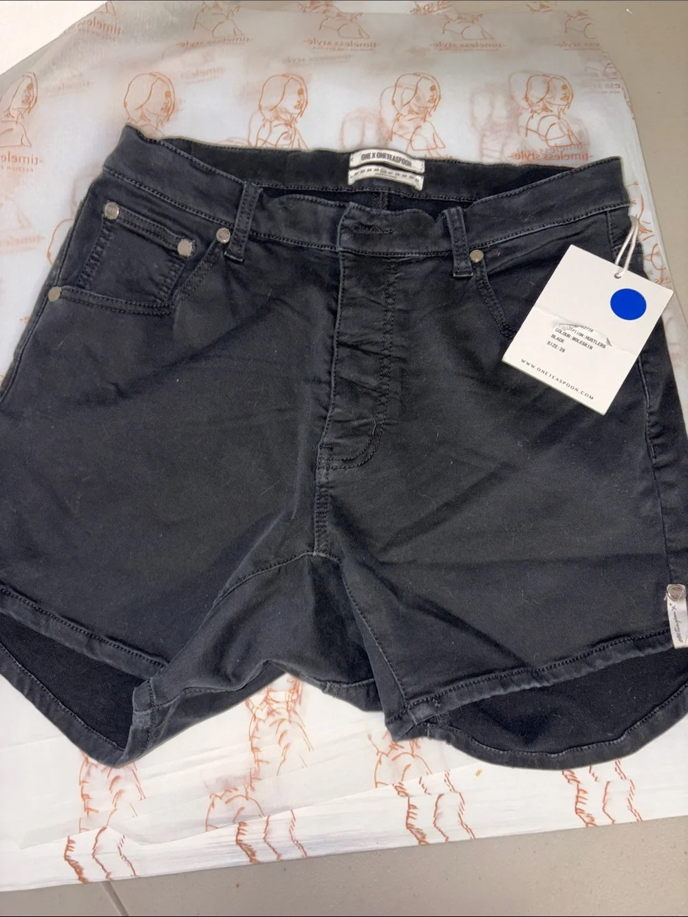 NWT Sz 26 /2 One Teaspoon Black High-Rise Cutoff Denim Shorts Harlets long rise